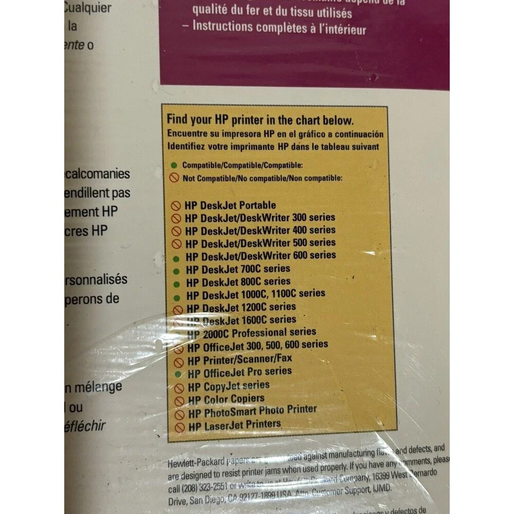 (2) Packs - Sealed HP Iron-On Inkjet T-Shirt Transfers- 10 sheets per Pack NEW